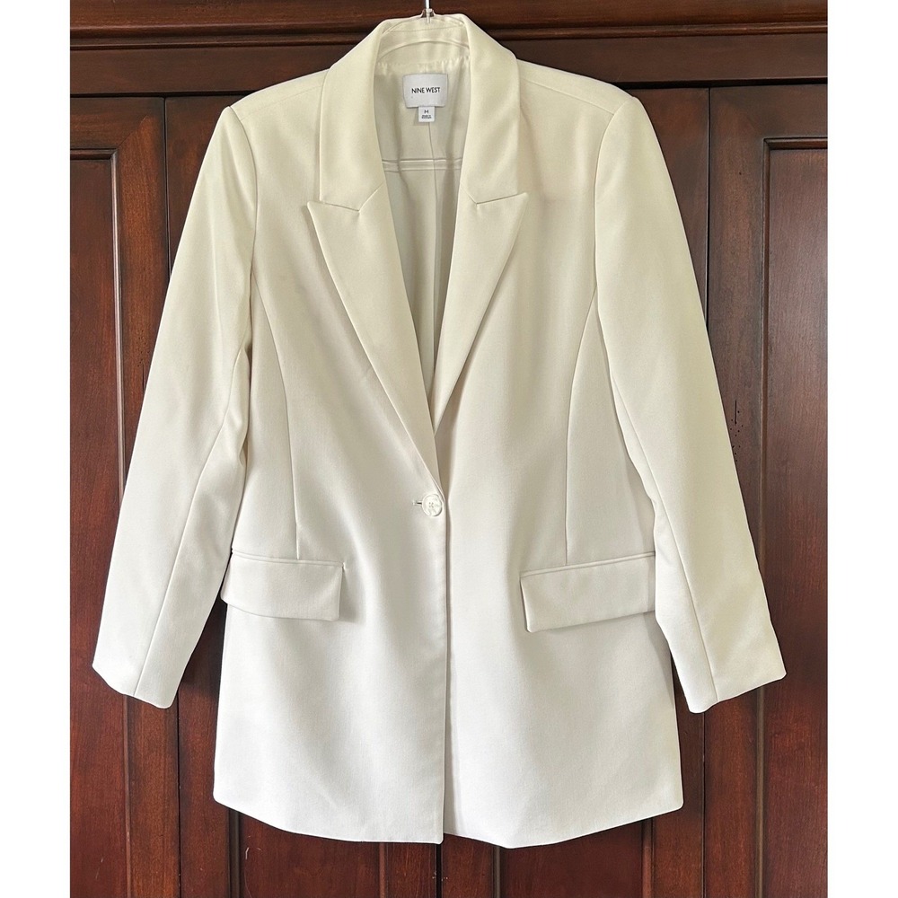 Nine West Womens Single Button Blazer White Cream Professional Jacket Size M - Picture 11 of 13